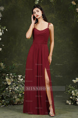 Spaghetti-Straps Bridesmaid Dresses Chiffon With Slit