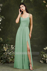 Spaghetti-Straps Bridesmaid Dresses Chiffon With Slit