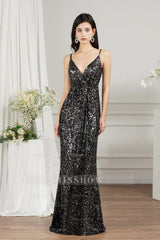 Spaghetti-Straps Sequins Bridesmaid Dresses Sleeveless