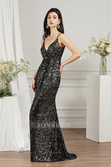 Spaghetti-Straps Sequins Bridesmaid Dresses Sleeveless