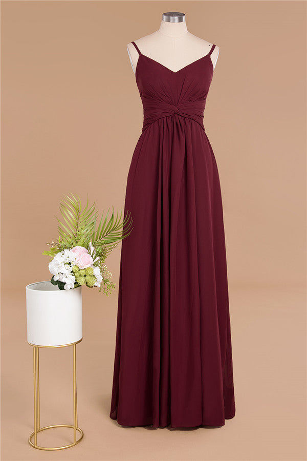 Spaghetti Straps Simple Evening Maxi Dresses Aline Chiffon Ruffle Party Gown