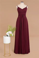 Spaghetti Straps Simple Evening Maxi Dresses Aline Chiffon Ruffle Party Gown