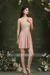 Spaghetti Straps Sleeveless A-Line Satin Short Prom Dresses