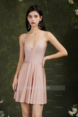 Spaghetti Straps Sleeveless A-Line Satin Short Prom Dresses