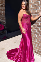 Sparkly Golden Sweetheart Mermaid Beaded Long Corset Prom Dress with Slit
