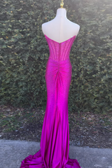 Sparkly Golden Sweetheart Mermaid Beaded Long Corset Prom Dress with Slit