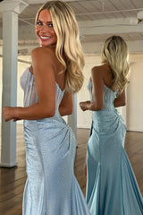 Sparkly Golden Sweetheart Mermaid Beaded Long Corset Prom Dress with Slit