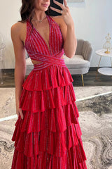 Sparkly Grey A Line Tiered Corset Long Beaded Prom Dress with Slit