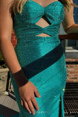 Sparkly Navy Sweetheart Mermaid Cut Out Long Prom Dress with Beading