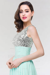 Sparkly One-shoulder Ruffle Long Bridesmaid dresses with Sequined Top