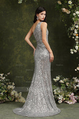 Sparkly One Shoulder Sequins Mermaid Floor-length Bridesmaid/Prom Dress With Side Slit