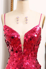 Sparkly Purple Mermaid Spaghetti Straps Sequins Long Prom Dress with Slit