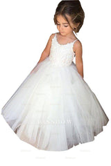 Square Neckline Sleeveless Ball Gown Flower Girls Dress