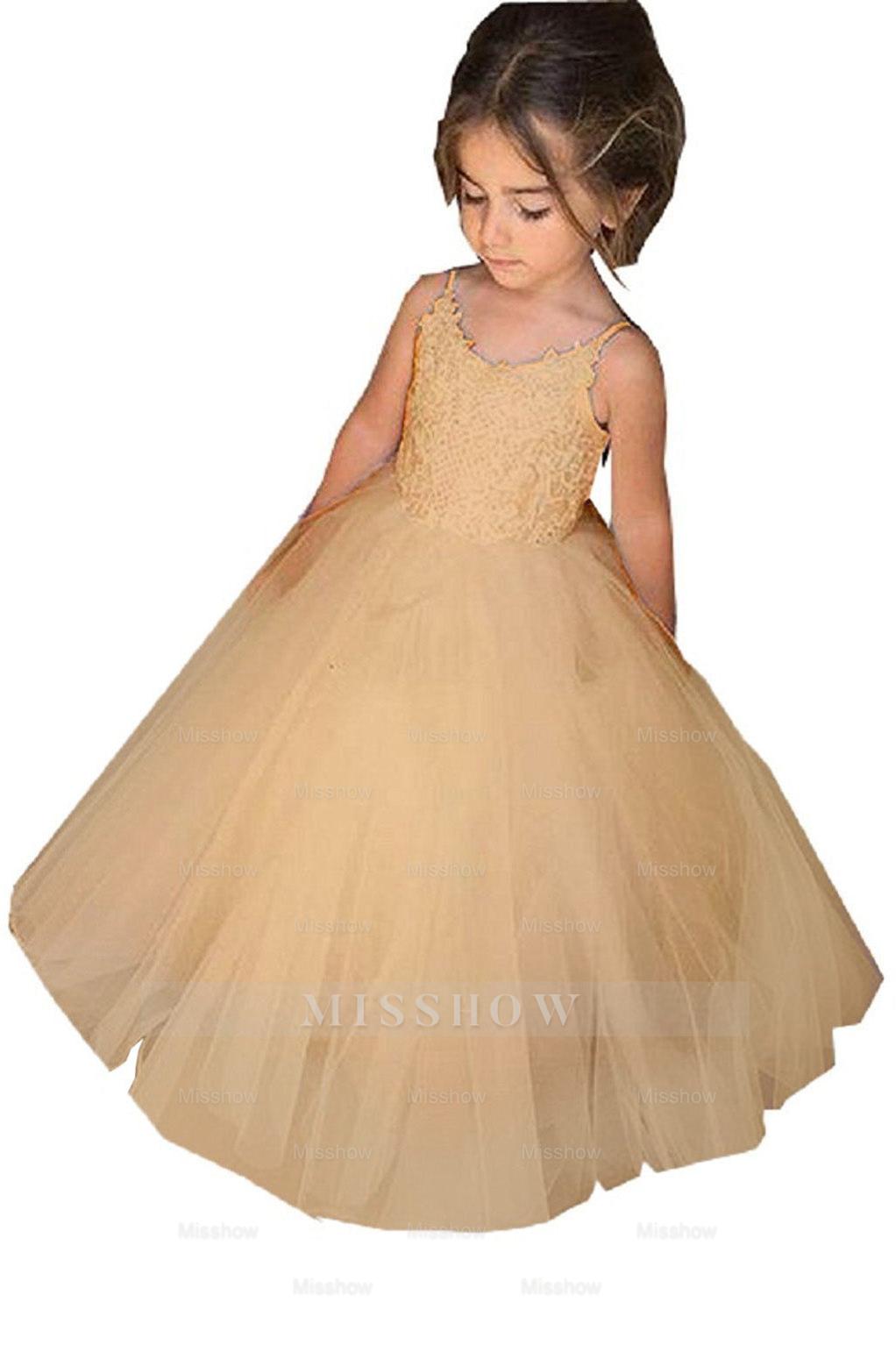 Square Neckline Sleeveless Ball Gown Flower Girls Dress