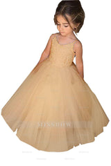 Square Neckline Sleeveless Ball Gown Flower Girls Dress