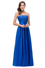 Strapless A-line Lace-up Floor-length Appliques Bridesmaid Dresses