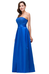 Strapless A-line Lace-up Floor-length Appliques Bridesmaid Dresses