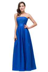 Strapless A-line Lace-up Floor-length Appliques Bridesmaid Dresses
