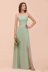 Strapless Chiffon Formal Bridesmaid Dress Elegant Maxi Maid of Honor Dress