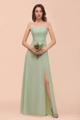 Strapless Chiffon Formal Bridesmaid Dress Elegant Maxi Maid of Honor Dress