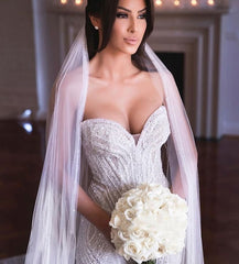 Strapless Sweetheart Beads Mermaid Wedding Dress Appliques Tulle Bridal Wears