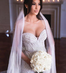 Strapless Sweetheart Beads Mermaid Wedding Dress Appliques Tulle Bridal Wears