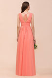 Straps V-Neck Floor Length Bridesmaid Dress Wedding Party Dress-misshow.com