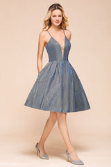 Stunning Double V-Neck Bright Silk Mini Party Dress Sleeveless Homecoming Dress