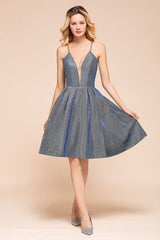 Stunning Double V-Neck Bright Silk Mini Party Dress Sleeveless Homecoming Dress