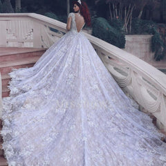 Stunning Gorgeous Muslim Crystal Beading Sheer Lace Wedding Dress