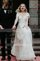 Stunning Off-the-ShoulderFloral Lace Bridal Gown Princess Wedding Dress