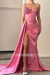 Stunning Satin Side Slit Sleeveless Long Evening Dress