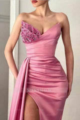 Stunning Satin Side Slit Sleeveless Long Evening Dress