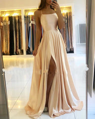 Stunning Spaghetti Straps Satin Evening Dress with Side Slit