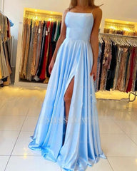 Stunning Spaghetti Straps Satin Evening Dress with Side Slit