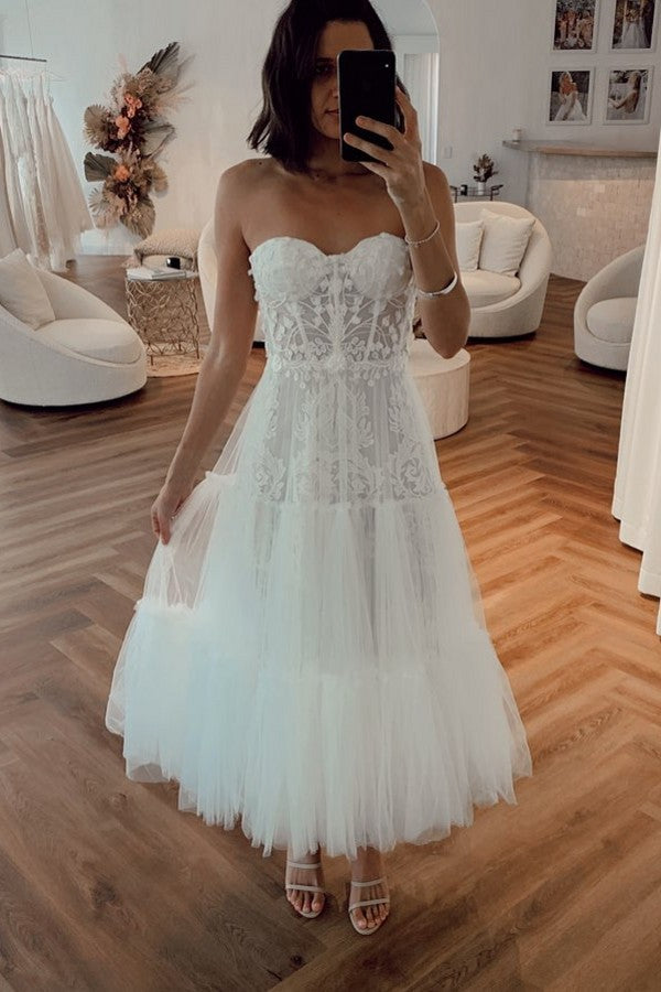 Stunning Strapless Short Summer Tulle Wedding Dress misshow