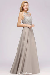 Stylish Floral Appliques Sleeveless Evening Party Gown Aline Silver Chiffon Long Bridesmaid Dress