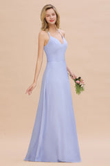 Stylish Halter V-Neck Sleeveless Floor-Length A-Line Bridesmaid Dress