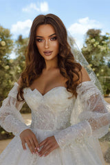 Sweetheart A-line Lace Wedding Dress With Sleeves