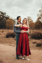 Sweetheart Ankle Length Red Straps A-line Prom Dress