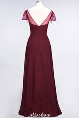 Sweetheart Cap-Sleeves Ruffle Floor-Length Bridesmaid Dress with Beadings Moher if the Bride Dresses