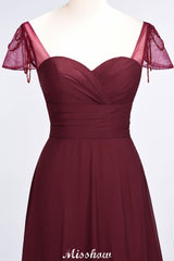 Sweetheart Cap-Sleeves Ruffle Floor-Length Bridesmaid Dress with Beadings Moher if the Bride Dresses