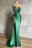 Sweetheart Green Long Mermaid Shiny Sleeveless Prom Dress With Beads