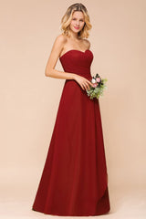 Sweetheart Red Bridesmaid Dress Chiffon Floor-Length Wedding Guest Dress backless