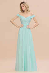 Sweetheart Ruffles Simple Prom Dresses Off the Shoulder aline Bridesmaid Dress