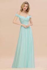 Sweetheart Ruffles Simple Prom Dresses Off the Shoulder aline Bridesmaid Dress