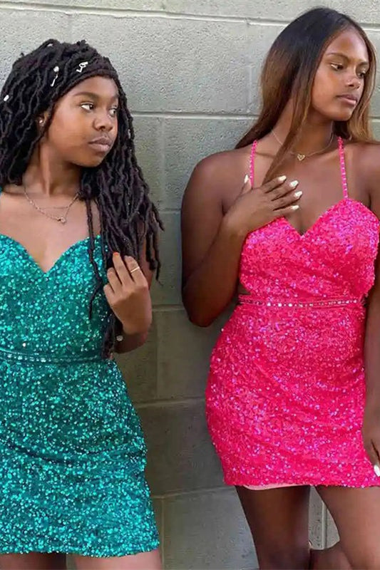 Sweetheart Sleeveless Sequined Short Homecoming Dresses misshow