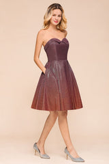 Sweetheart Sleevless Mini Homecoming Dress Bright Silk Knee Length Prom Dress