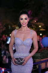 Sweetheart Spaghetti Straps Mermaid Sleeveless Prom Dress With Pearl