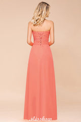 Sweetheart Strapless Ruffle Bridesmaid Dress Chiffon Long Maid of Honor Dress
